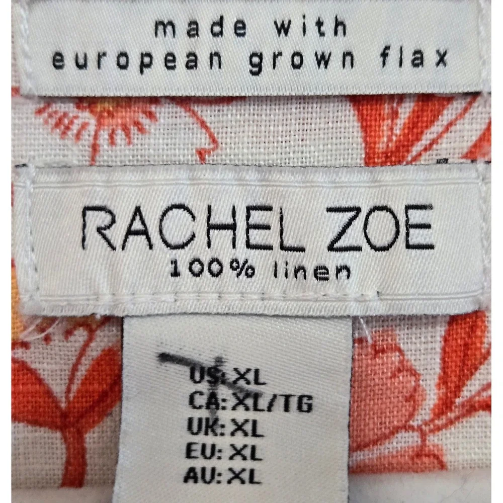 Rachel Zoe Womens XL Orange Floral 100% Linen Button Down Shirt European Flax - Picture 7 of 9
